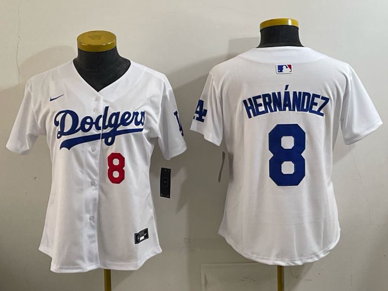 Women 2026 Nike Los Angeles Dodgers #8 Hernandez White Game MLB Jersey 012